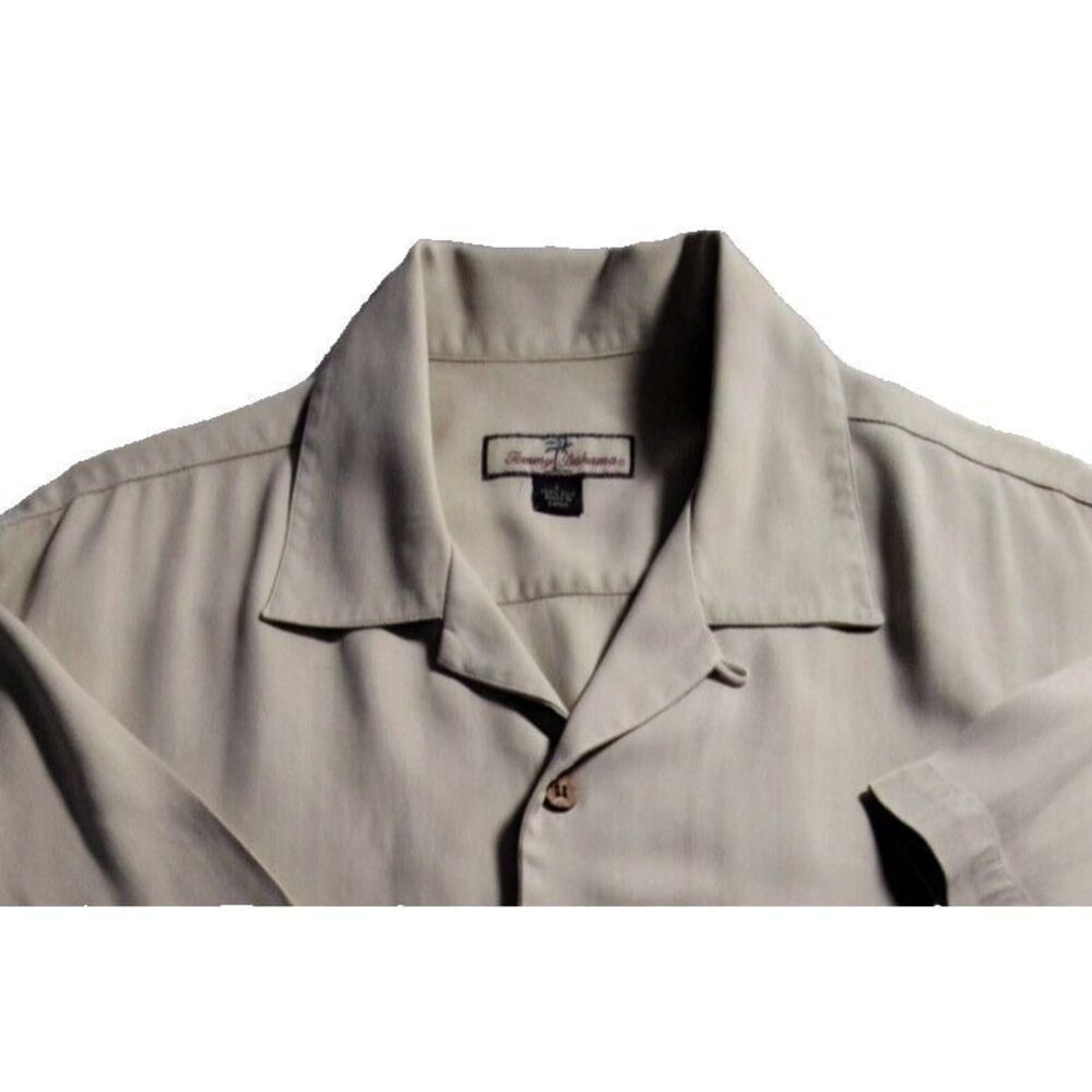 Tommy Bahama Camp Shirt Mens Large 100% Silk Beige